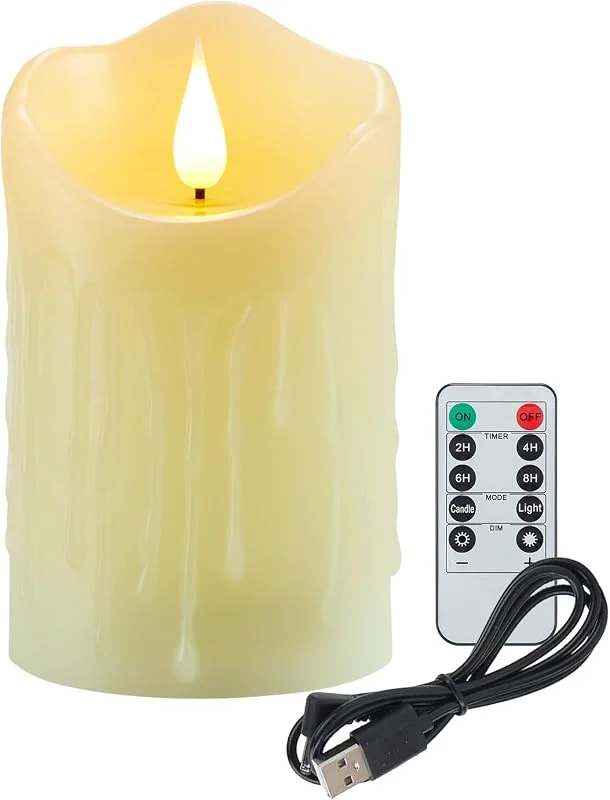 Koelaa Velas LED Recargables USB con Control Remoto - Velas sin Llama, Efecto Cera Realista para Navidad, Fiestas, Decoración de Mesa-7.5 * 15cm — Cena a la luz de velas
