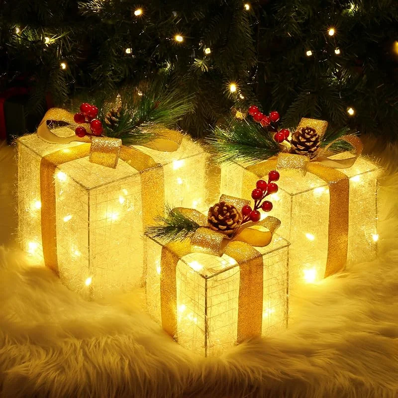 Visita la tienda de Quntis Quntis Juego de 3 Cajas de Regalo Luces de Navidad, Cajas de Luz Decoración — Envoltorio regalo