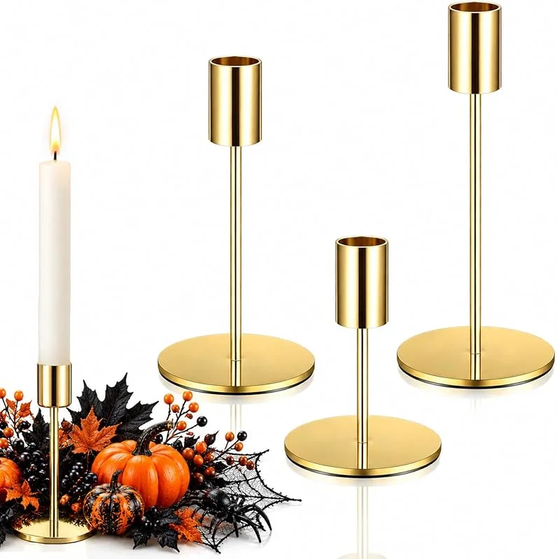 Visita la tienda de Wosyoodo 3 Pcs Candelabro Dorado, 8.5, 14, 16cm Candelabro Cilíndrico de Diferentes Alturas, Candelabros Decorativos de Velas, para Boda, Decoración del Hogar, Cena a la Luz de Las Velas — Cena a la luz de velas