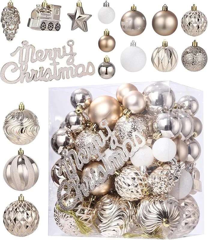 Suvexor Bolas de Navidad 65 Piezas Adornos Navidad Champán y Blanco — Decoracion Navidad