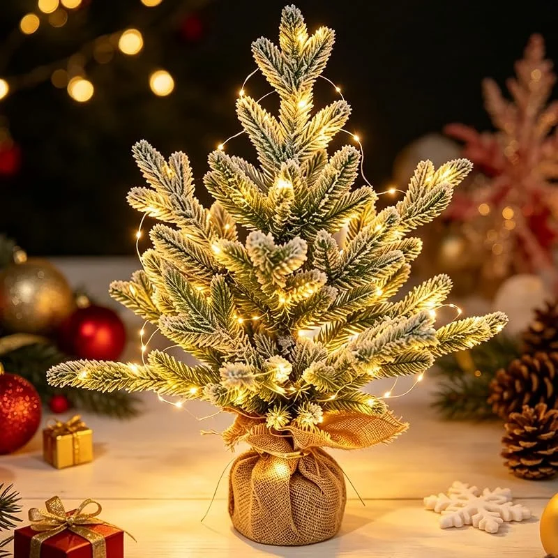 LUKIUP Mini Árbol de Navidad Artificial 48cm con Luces LED, de Mesa — Adviento y mesa