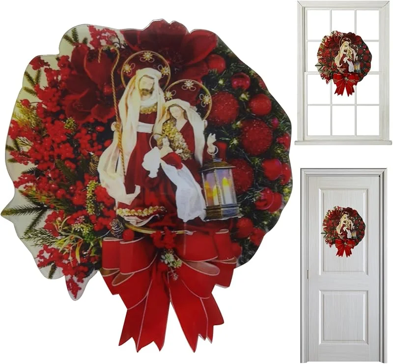 Muzrunq Coronas navideñas para Puerta de Entrada, Belén Plano de 9, 8x8, 7 Pulgadas, Letrero navideño para Puerta, Colgador acrílico de Navidad Cristiano para Invierno — Decoracion Navidad