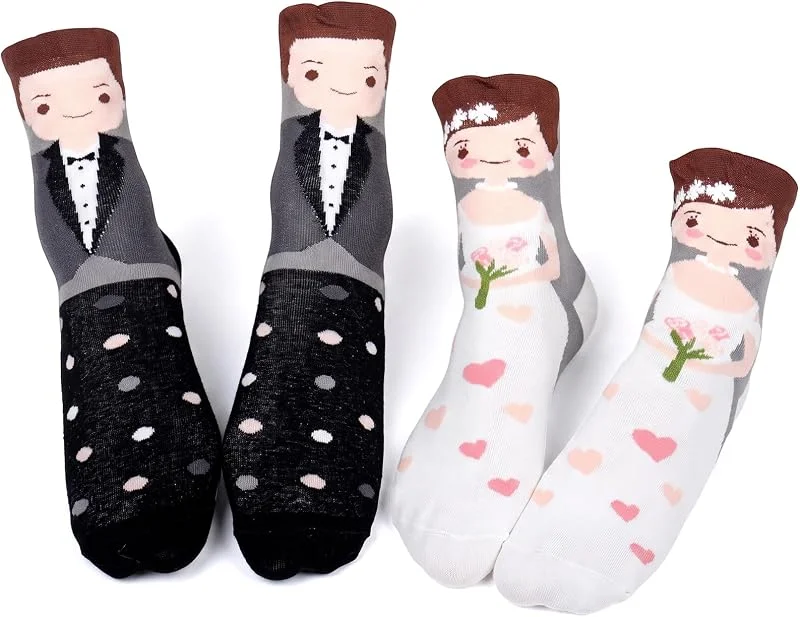 XELGAM 2 Pares de Calcetines Boda para Novios, Regalo Aniversario Pareja Original y Divertido, Detalles para Recién Casados, Calcetines Novio y Novia para Boda y Compromiso, Blanco y Negro — Decoracion Navidad
