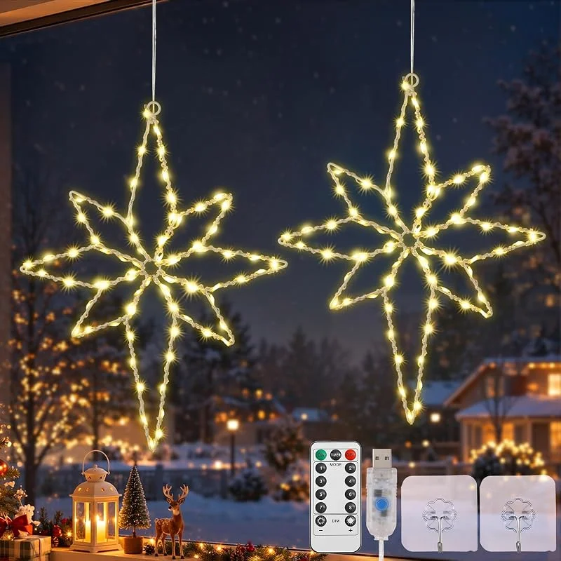 Visita la tienda de Lewondr Lewondr Luces Ventana Estrella Belén Navidad Con Mando, 2 Piezas — Decoracion Navidad