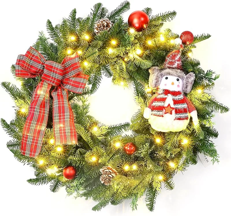 Visita la tienda de GlobaLink GlobaLink Corona Navidad Puerta Grande, Guirnalda Navidad Grande con 60cm 50LED-Muñeco de Nieve — Decoracion Navidad