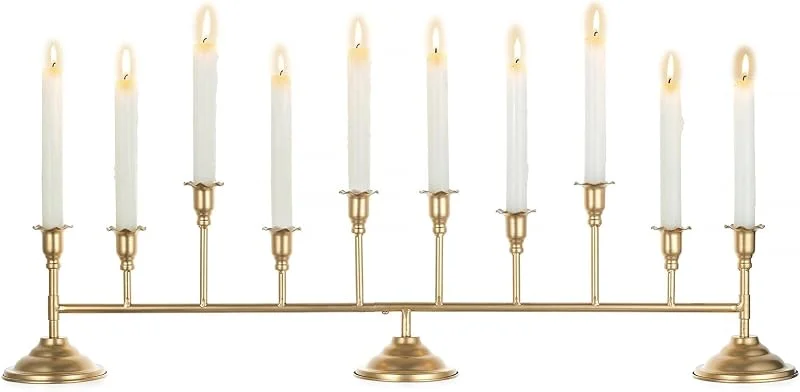 Visita la tienda de Sziqiqi Sziqiqi Candelabros Dorados Portavelas: Candelabro 10 Brazos Centro de Mesa Vintage - Portavelas de Múltiples Brazos Largo 81, 5 cm para Mesa de Comedor Repisa de Chimenea Decoraciones Navideñas — Cena a la luz de velas