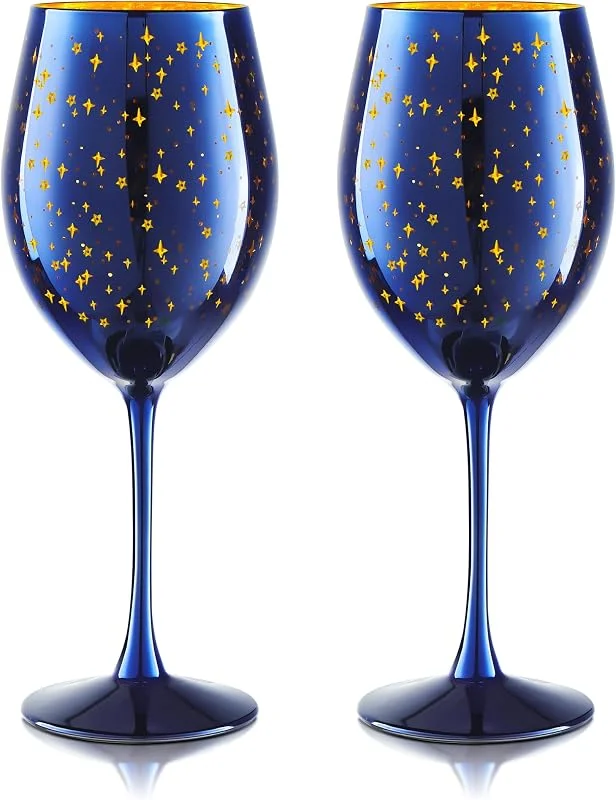 Visita la tienda de Joeyan Joeyan 580ML Copas de Vino Azul con Estrella Dorada, Set de 2 Vasos Navidad — Vino y mesa festiva