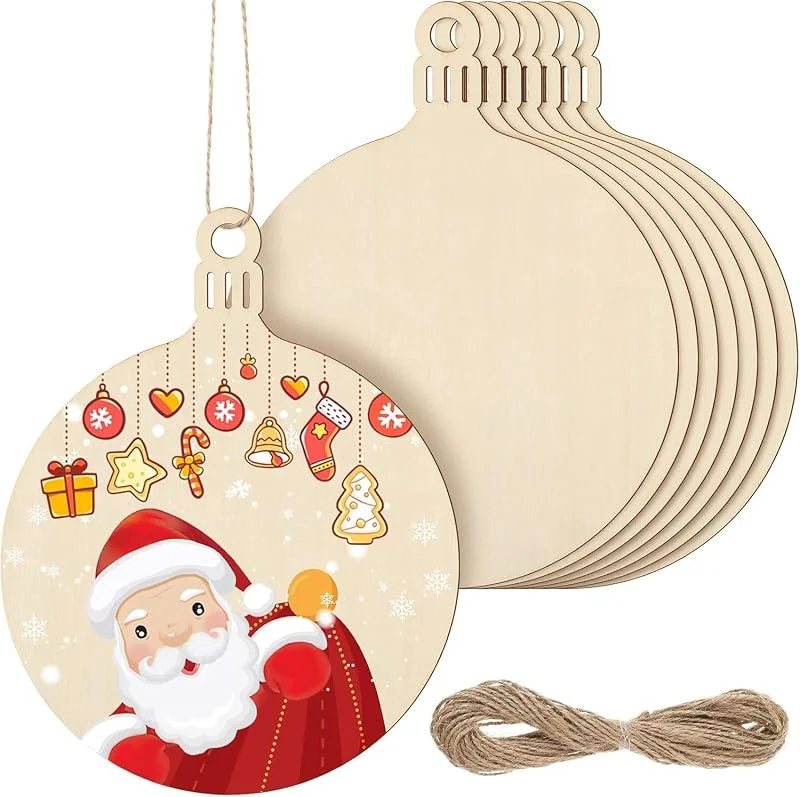 DAHI 20 bolas de Navidad grandes de madera para decorar 14 cm, con cuerda, adornos navideños de madera para colgar, para manualidades, decoraciones para árbol de Navidad (bolas grandes) — Decoracion Navidad