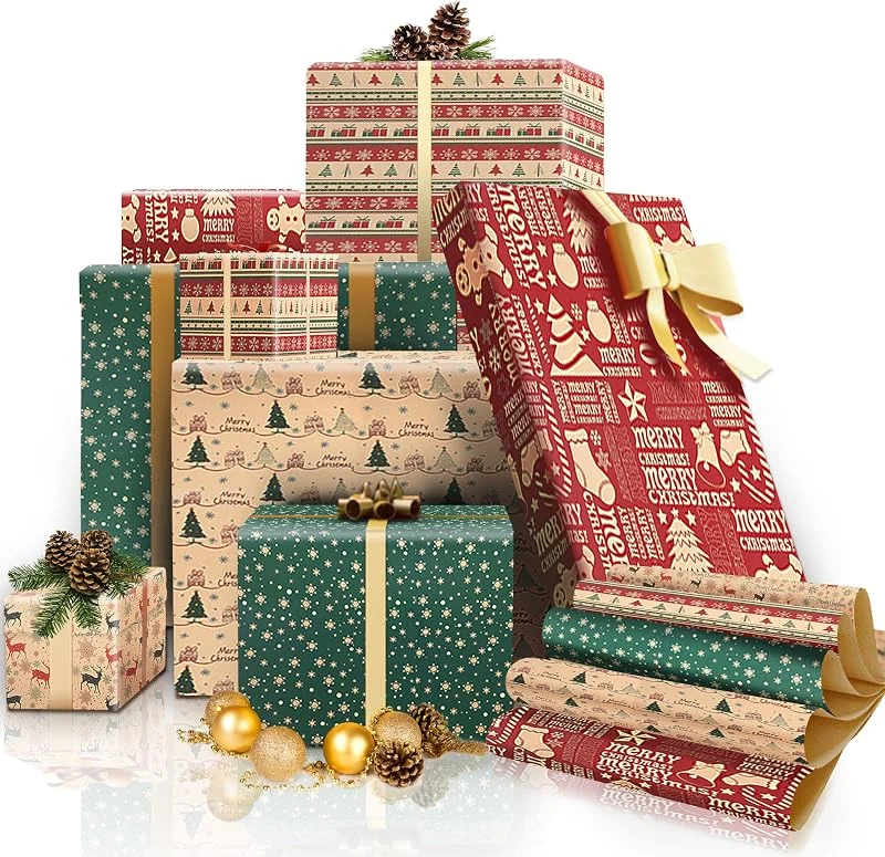 Bseical 10 Hojas Papel de Regalo Navidad Papel Kraft (50×70cm) — Envoltorio regalo
