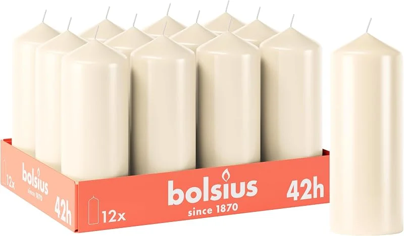 Visita la tienda de Bolsius Bolsius - Velas lisas - marfil - 12 unidades - 15 x 6 cm - Velas decorativas para el hogar - Tiempo de combustión 42 horas - Sin perfume - Contiene cera vegetal natural - Sin aceite de palma — Cena a la luz de velas