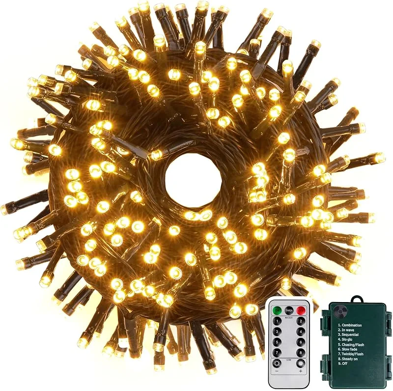 Tacobey Luces de Navidad Exterior con Pilas, 20M 200LED Guirnalda Luces de Arbol — Luces Navidad