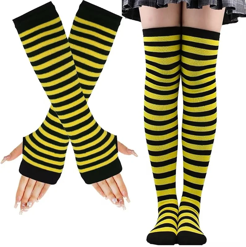 LUKIUP Calcetines Altos a Rayas para Mujer con Guantes Sin Dedos — Ropa Navidad