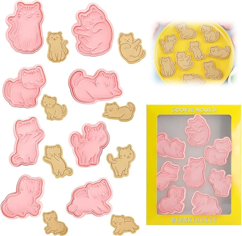 JYYWTSI Juego de 8 Cortadores de Galletas Gato con Espátula Pequeña Negra, Moldes para Galletas 3D de Plástico, Cortador de Repostería para Galletas Fondant Tartas y Masa, Accesorio para Fiesta Navida — Hogar y cocina