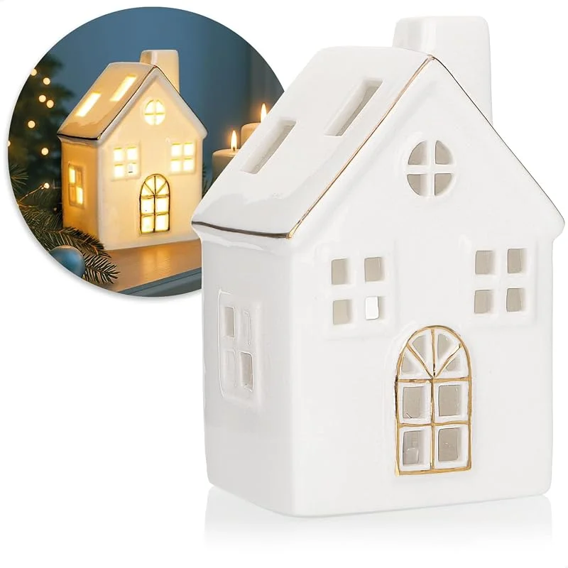 Visita la tienda de com-four com-four® Casita LED de porcelana blanca – casa decorativa iluminada — Adviento y mesa