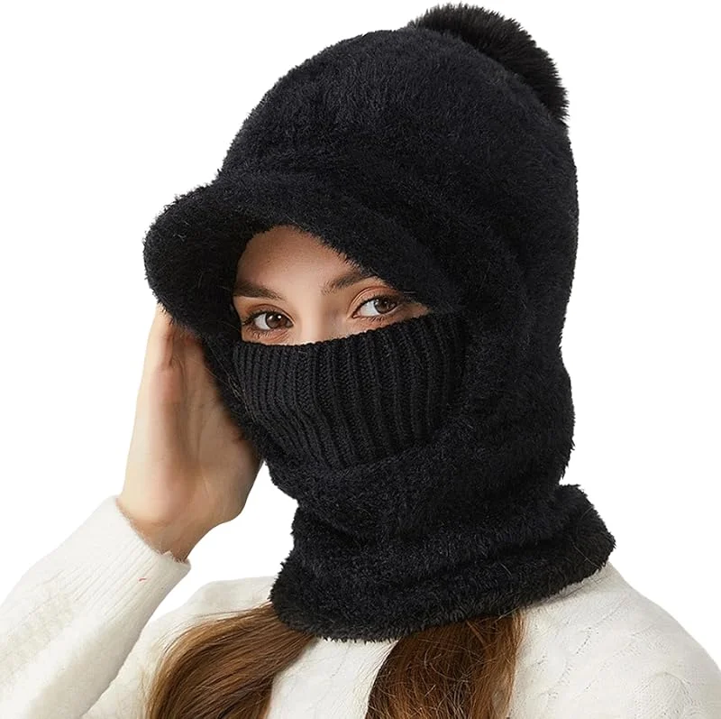 Visita la tienda de Rayson Rayson 3 en 1 Conjunto Bufanda y Gorro Invierno Mujer Elástico Cálido Sombreros con Pompón para Deportes Al Aire Libre — Ropa Navidad