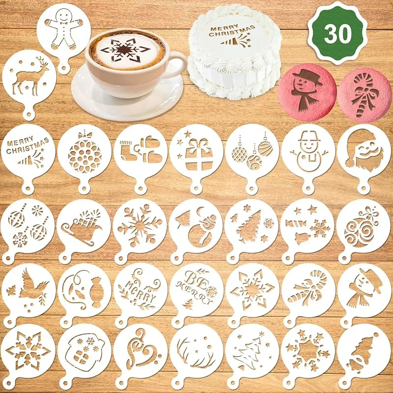 Qpout 30Pack Plantillas de galletas de Navidad Reutilizables Plantilla de galletas para hornear herramientas de moldes para la fiesta de Navidad de hornear DIY Decoración de la torta de — Hogar y cocina