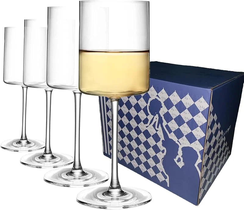 BeBaBeBa Set de 4 copas de vino cuadradas, copas de cristal para vino blanco tinto, regalo elegante hecho a mano para boda, navidad, aniversario, cumpleaños, inauguración de la casa 400ml (cuadradas) — Vino y mesa festiva