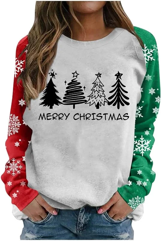 Generisch Sudadera de Navidad para mujer, sudadera de algodón, suéter de Navidad, divertido suéter de Navidad, manga larga, cuello redondo, suéter de Navidad, suéter cálido de invierno, blusas de Navidad — Ropa Navidad