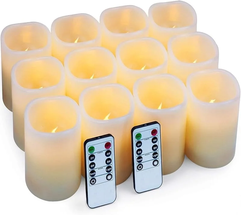 Hausware Velas eléctricas Velas Pilar 2 Velas LED (D: 7.5cm X H: 10cm) Velas de Cera Real Velas con Pilas con Control Remoto, Marfil -Clase de Eficiencia Energética A+ — Cena a la luz de velas