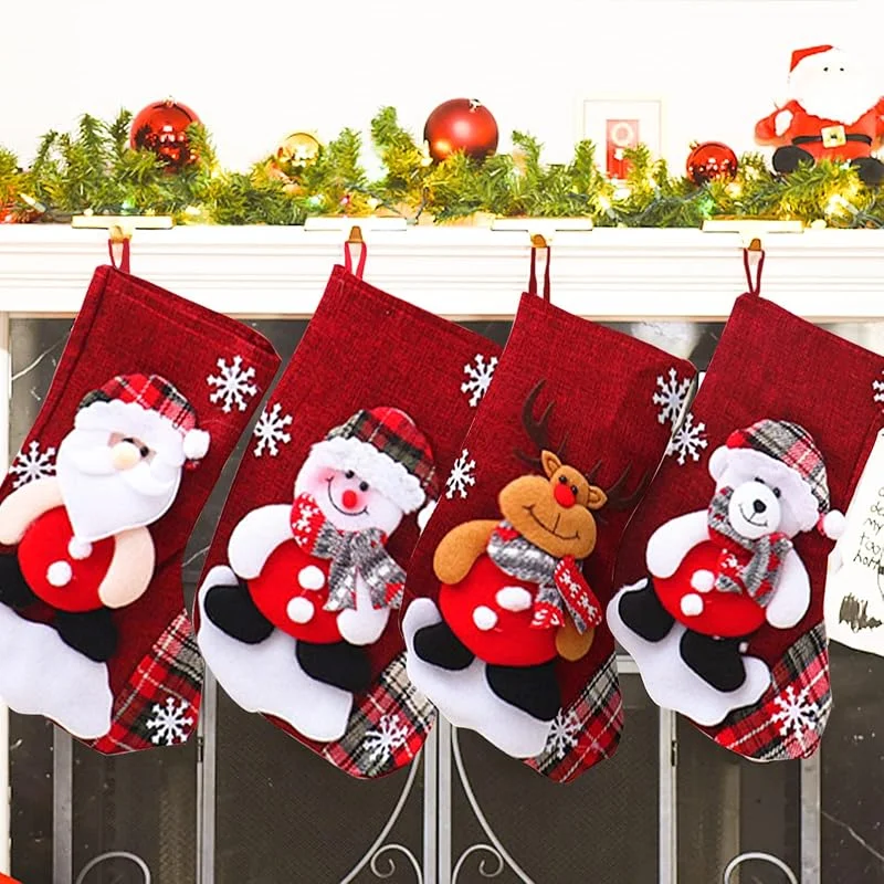 Fengxunzmm 4 Piezas Calcetines Navidad Chimenea, Calcetín Navideño, Calcetín Navidad Nombre, Calcetín Navidad Personalizado, Para Colgar Accesorios de Decoración del árbol de Navidad (16 x 13 x 22 cm) — Decoracion Navidad
