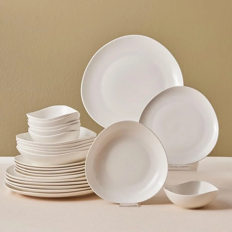 Karaca Streamline Rubicon - Juego de vajilla blanca para 6 personas, platos y cuenco de porcelana fina, juego de vajilla de cocina, 24 piezas — Adviento y mesa