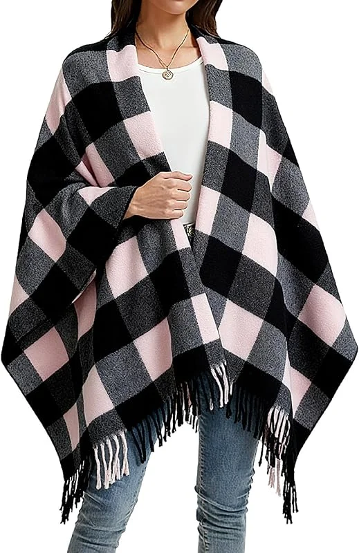 Visita la tienda de Rayson Poncho Mujer Invierno otoño Punto de Gran Tamaño Bufanda Manta Frente Abierto con Borla Diseño Envolvente Estampado a Cuadros Elegante Suéter Cardigan Suave Manta para Señoras — Ropa Navidad