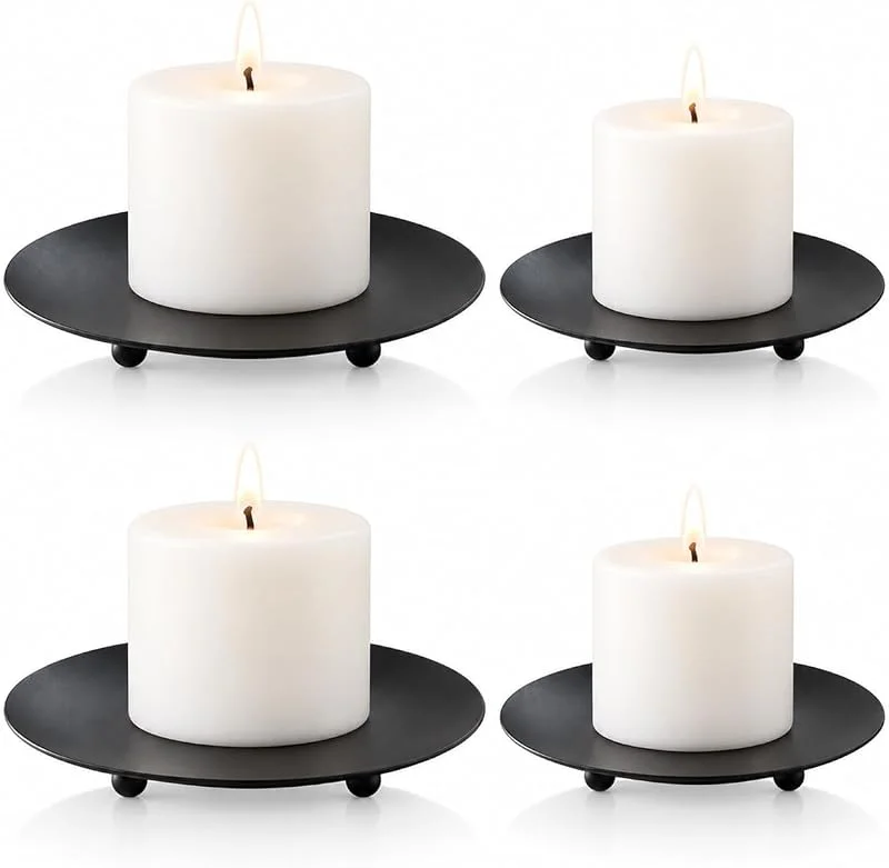 AEIOPRS Juego de 4 portavelas metálicos, 2 de 7 cm y 2 de 10 cm, candelabros Dorados para decoración navideña y Velas Gruesas — Cena a la luz de velas