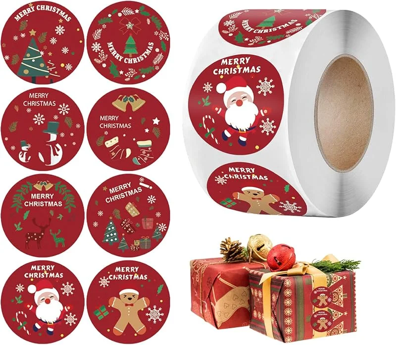 AJUNLKVDR Paquete de 500 etiquetas adhesivas de Navidad, etiquetas de Navidad autoadhesivas, papel kraft, etiquetas redondas con motivos navideños, etiquetas navideñas especiales — Envoltorio regalo
