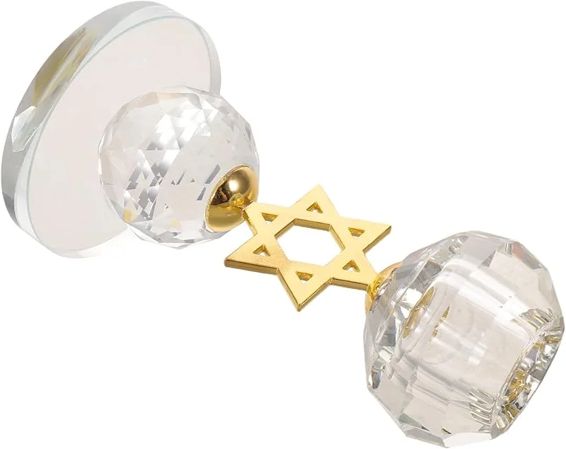 PRETYZOOM Candelabro de Janucá con Diseño Hexagrama en Vidrio y Metal Dorado — Cena a la luz de velas
