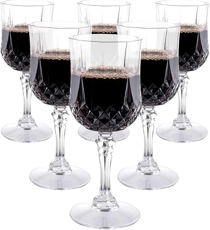 alpina Copas de Vino 6 Piezas - Vasos Plastico Duro de 200ml - Copa de Vino con Efecto Cristal - Vasos Plastico Duro Reutilizable - Lavable a Mano - Transparente — Vino y mesa festiva