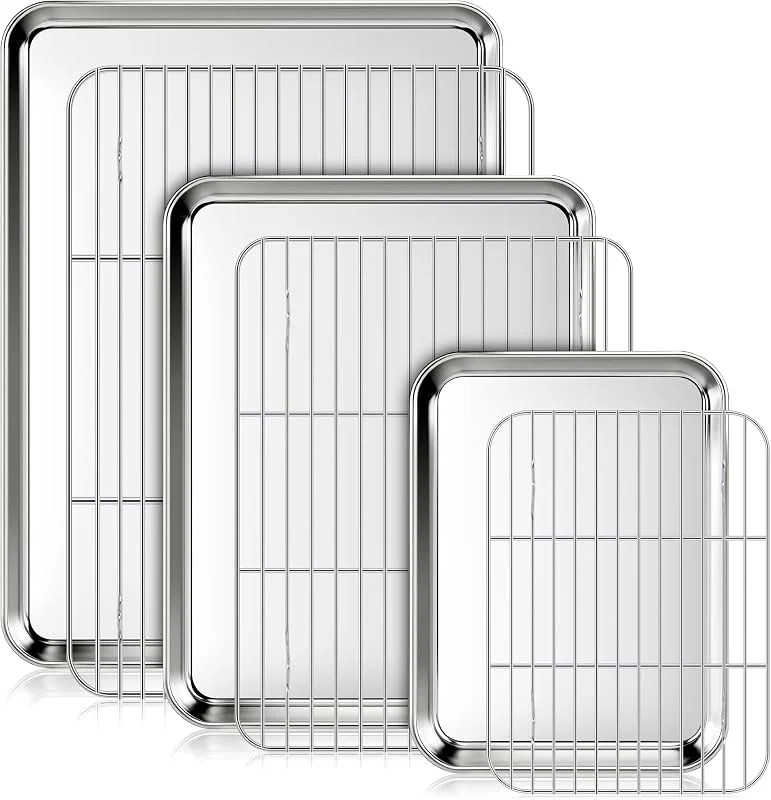 Fire More Bandeja de horno con rejilla de enfriamiento (3 bandejas + 3 rejillas), juego de bandejas de acero inoxidable para horno, ideal para hornear, asar y fácil de limpiar — Hogar y cocina