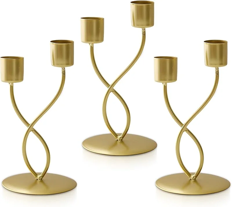 Jicyor 3 piezas candelabro dorado, candelabro de hierro dorado con doble candelabro elegante decoración para su hogar — Cena a la luz de velas