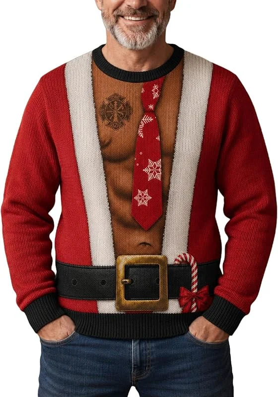 PINTUTU Jersey de Navidad para hombre, manga larga, camiseta de Navidad, corte regular, jersey noruego, patrón de Navidad, jersey de otoño, invierno, sudadera sin capucha, ropa de Navidad vintageDeslumbrante — Ropa Navidad
