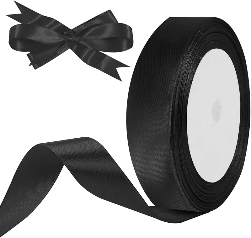 HOTUT 20 mmx22 m Cinta Negra, Cinta Raso Negra de doble cara, Cinta Regalo, Cinta de satén para Envolver Regalos, Navidad, Coche, Manualidades, Boda Cumpleaños Fiesta Decoración — Envoltorio regalo