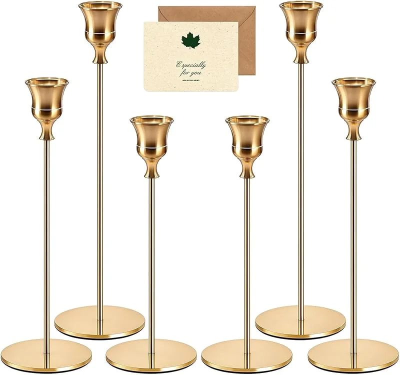 UBBOY Juego de 6 candelabros dorados, Candelabro Decorativos de Velas — Cena a la luz de velas