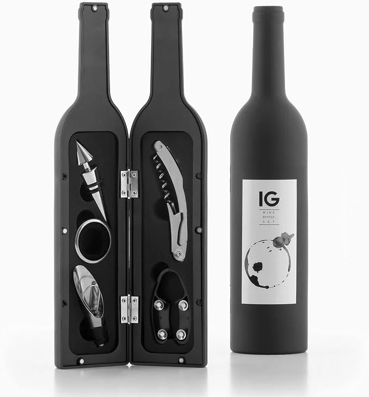 Visita la tienda de InnovaGoods InnovaGoods® Juegos de accesorios para vino, elegante estuche, Set 5 Pieces Bottle Wine, Set de Accesorios para Vino, Sacacorchos con Accesorios para Vino, Acero Inoxidable, Negro. — Vino y mesa festiva