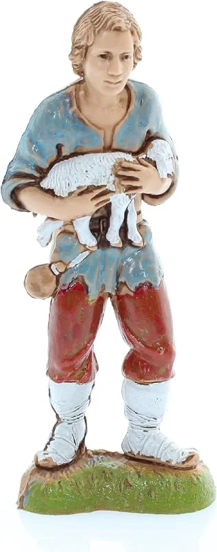 Visita la tienda de Moranduzzo Moranduzzo Pastor Joven con Cordero para Belén de 10 cm Escala 1:20 – Altura 8, 7 cm – Figura en Resina PVC, Irrompible, Estilo ‘700, Pintada a Mano, Escultor M. Landi — Decoracion Navidad