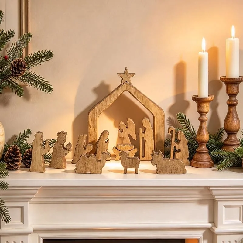Hanobe Belén de madera de 12 piezas — Decoracion Navidad