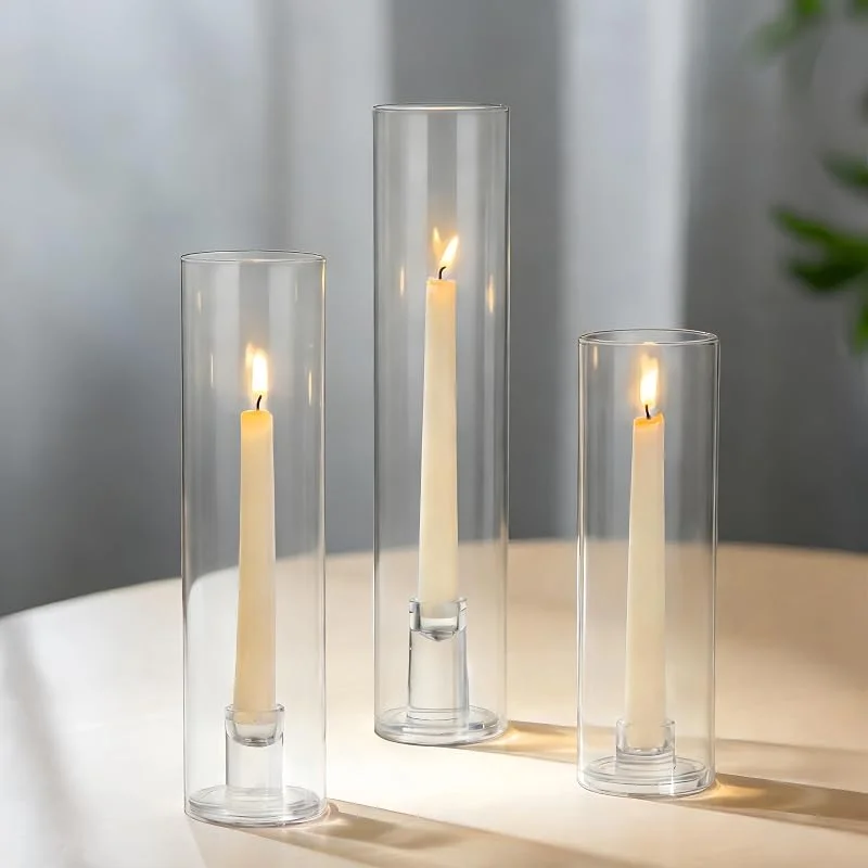 Glasseam Portavelas De Cristal Tipo Huracán: Set De 3 Portavelas — Cena a la luz de velas