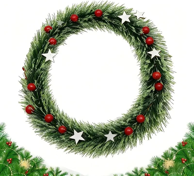 FiveMileBro Corona de Navidad, 23cm Corona de Puerta de Navidad con Lazo Rojo Grande, Guirnalda Colgante y Adorno Navideño para Decorar la Puerta, Pared, Ventana, Árbol de Navidad o Chimenea (E) — Decoracion Navidad