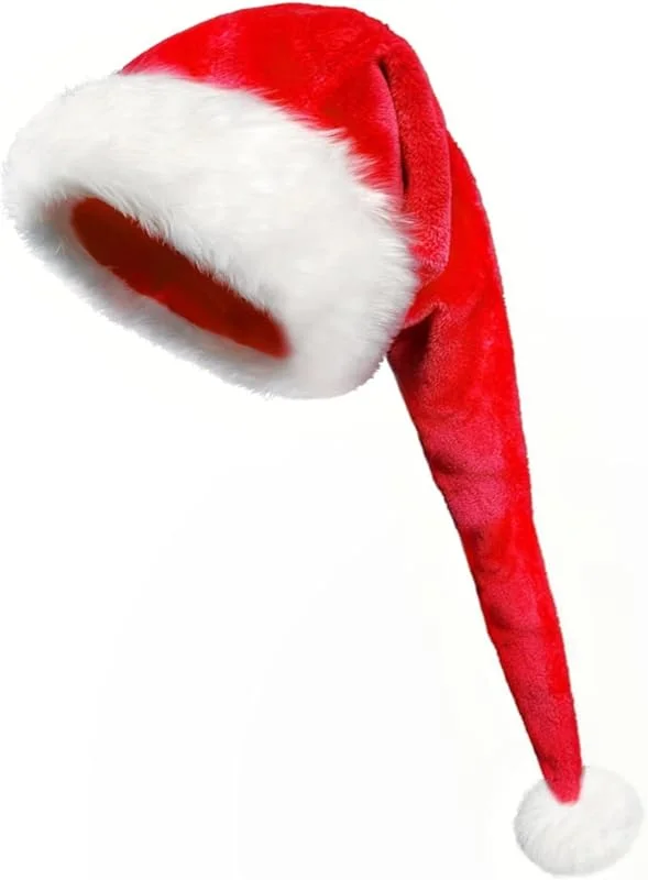 FiveMileBro Gorro Navideño, gorro de Papá Noel con ribete grueso de felpa, gorro de Papá Noel alargado para adulto, gorro de Papá Noel para fiesta de Navidad — Ropa Navidad