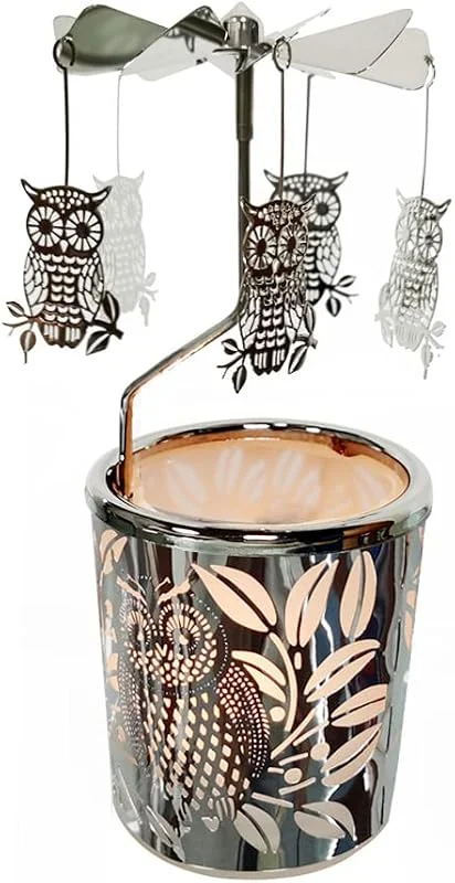 kingnero Portavelas Giratorio, candelabro Giratorio, búho, Molino de Viento de Metal, candelabro, Vela de carrusel, portavelas para decoración del hogar, Regalo — Cena a la luz de velas
