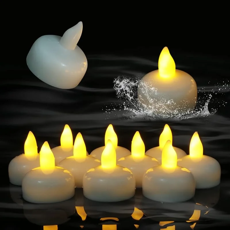 Visita la tienda de PChero PChero Velas impermeables sin llama Intermitente a batería Luces de té flotantes para bodas Fiestas de cumpleaños, Baño, Bañera de hidromasaje, Spa, Piscina, Estanque [Blanco cálido] — Cena a la luz de velas