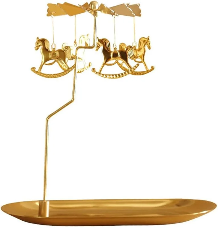 NatureMan Portavelas Giratorio con Bandeja, Bandeja de decoración de Mesa de Navidad, candelabros giratorios Dorados, para el día de San Valentín, decoración de Mesa de Fiesta de Boda(carrusel) — Adviento y mesa