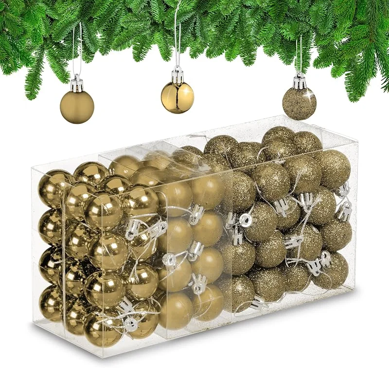 Visita la tienda de Relaxdays Relaxdays Set 96 Bolas Árbol Navidad, Bolitas Navideñas Brillantes, con Purpurina y Mate, Adornos de Plástico, Dorado — Decoracion Navidad