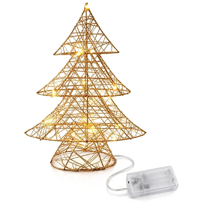 Visita la tienda de com-four com-four® Árbol de Navidad LED Dorado de Metal 30 cm — Adviento y mesa
