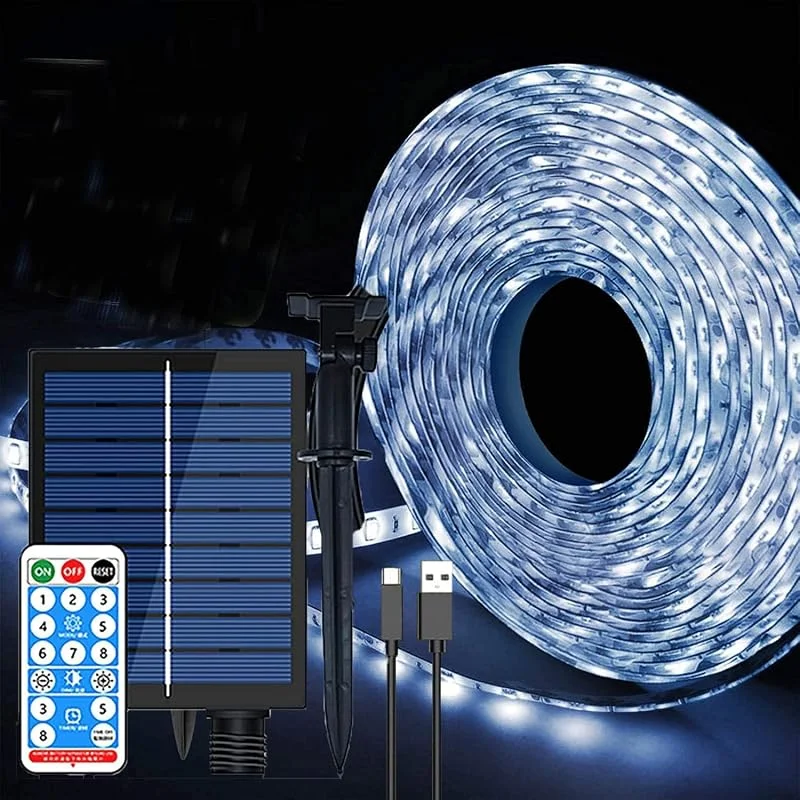 SUAVER Tira de Luces LED Solar para exteriores, 10m 240LED Impermeable Flexible Guirnaldas luminosas con Remoto, decoración de cadena de luces para jardín, decoración fiesta de Navidad (Blanco) — Luces Navidad