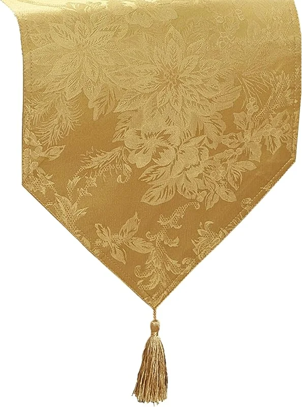 Threadmade Elrene Home Fashions Poinsettia Elegance - Camino de Mesa Jacquard navideño, 13 x 70 Pulgadas, Dorado — Hogar y cocina
