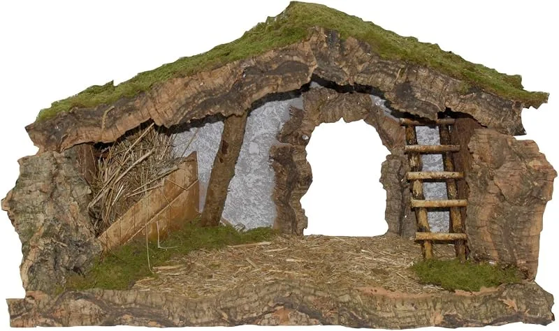 euromarchi Pesebre navideño, caseta vacía, establo, Escalera y heno, de Madera, Paja y Musgo, 23 x 12, 5 x 13 cm, 23 x 12, 5 x 13 cm — Decoracion Navidad