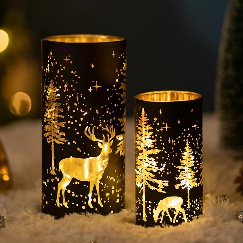 Glasseam Portavelas De Navidad: Set De 2 Portavelas De Cristal para Velas De Pilar Portavelas De Cilindro para Velas De Pilar Tarro Portavelas Negro para DecoracióN De Mesa De Navidad Regalo — Adviento y mesa
